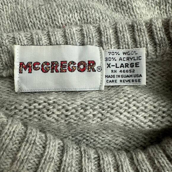Vintage McGregor Mens Wool Blend Sweater Size XL Gray Cable Knit Fisherman FLAW - Picture 3 of 8